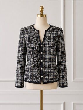 Armani Collezioni tweed ruffle blazer